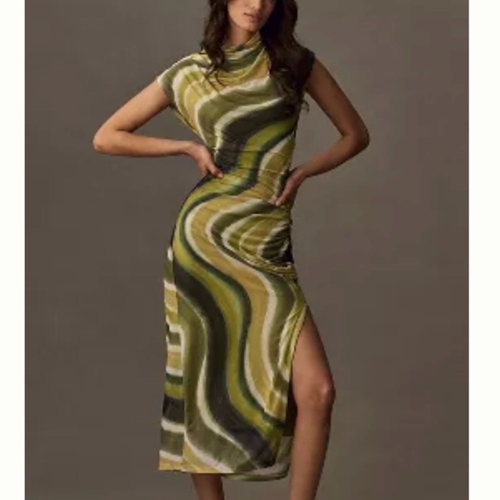 Maya Ruched Cowl Neck Dress - Green - Anthropologie